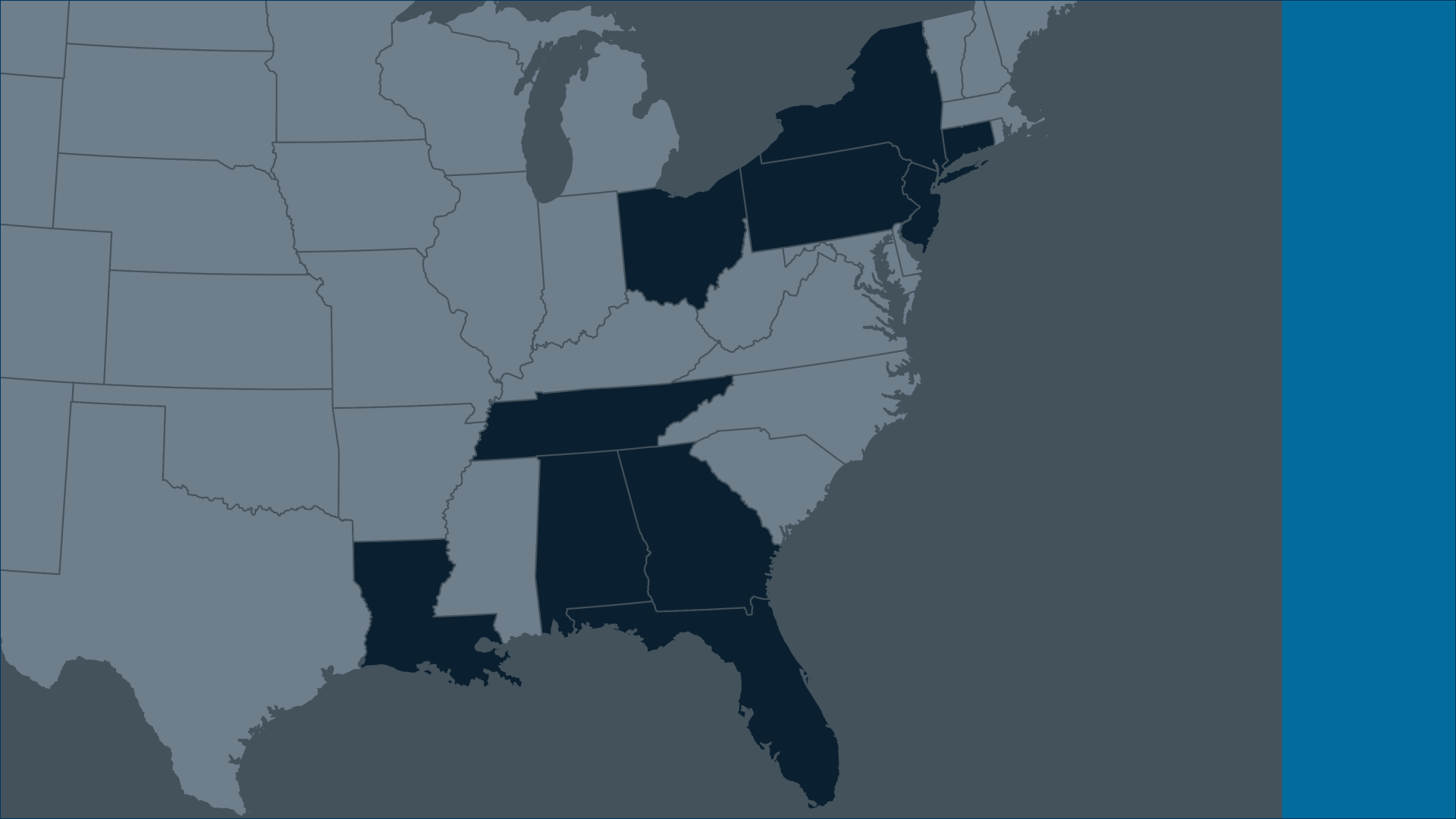 Map of United States with participated states highlighted