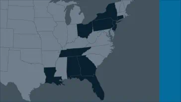 Map of United States with participated states highlighted