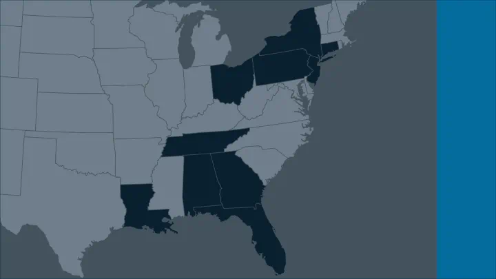 Map of United States with participated states highlighted