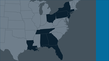 Map of United States with participated states highlighted