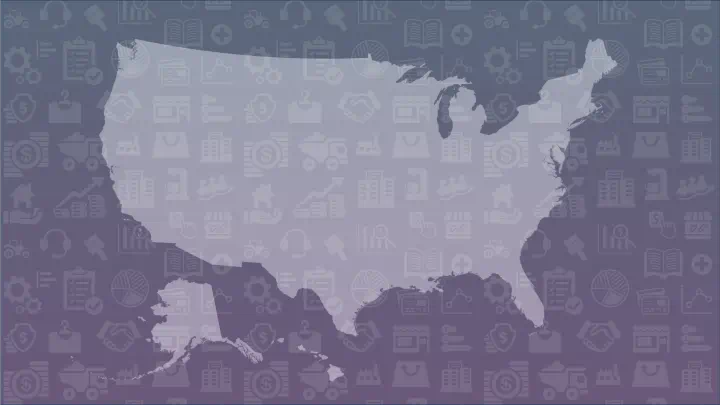 Map of the United States on a gradient background with opaque icons