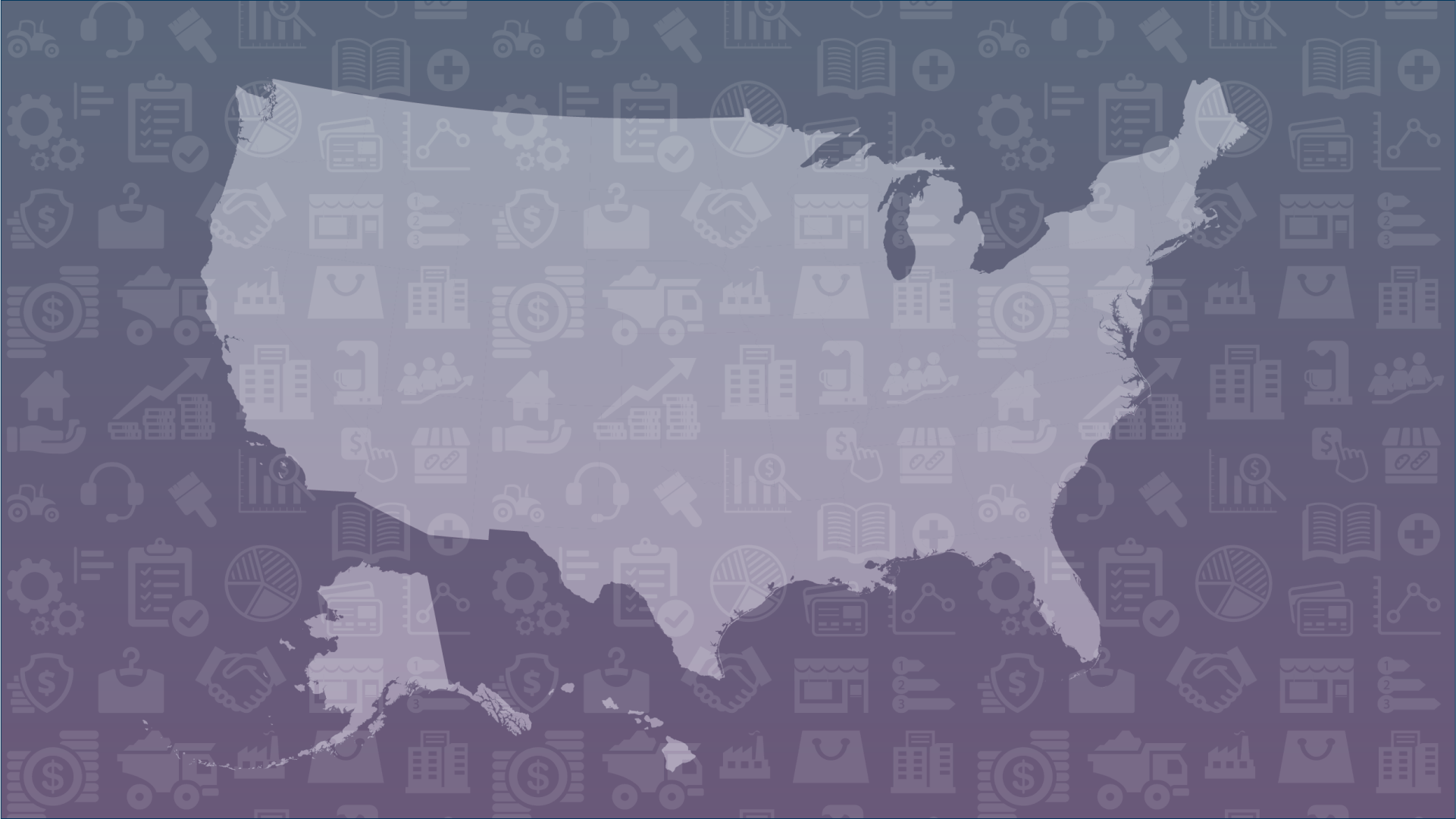 Map of the United States on a gradient background with opaque icons