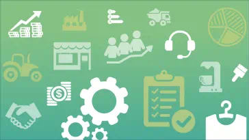 Business icons on a gradient background