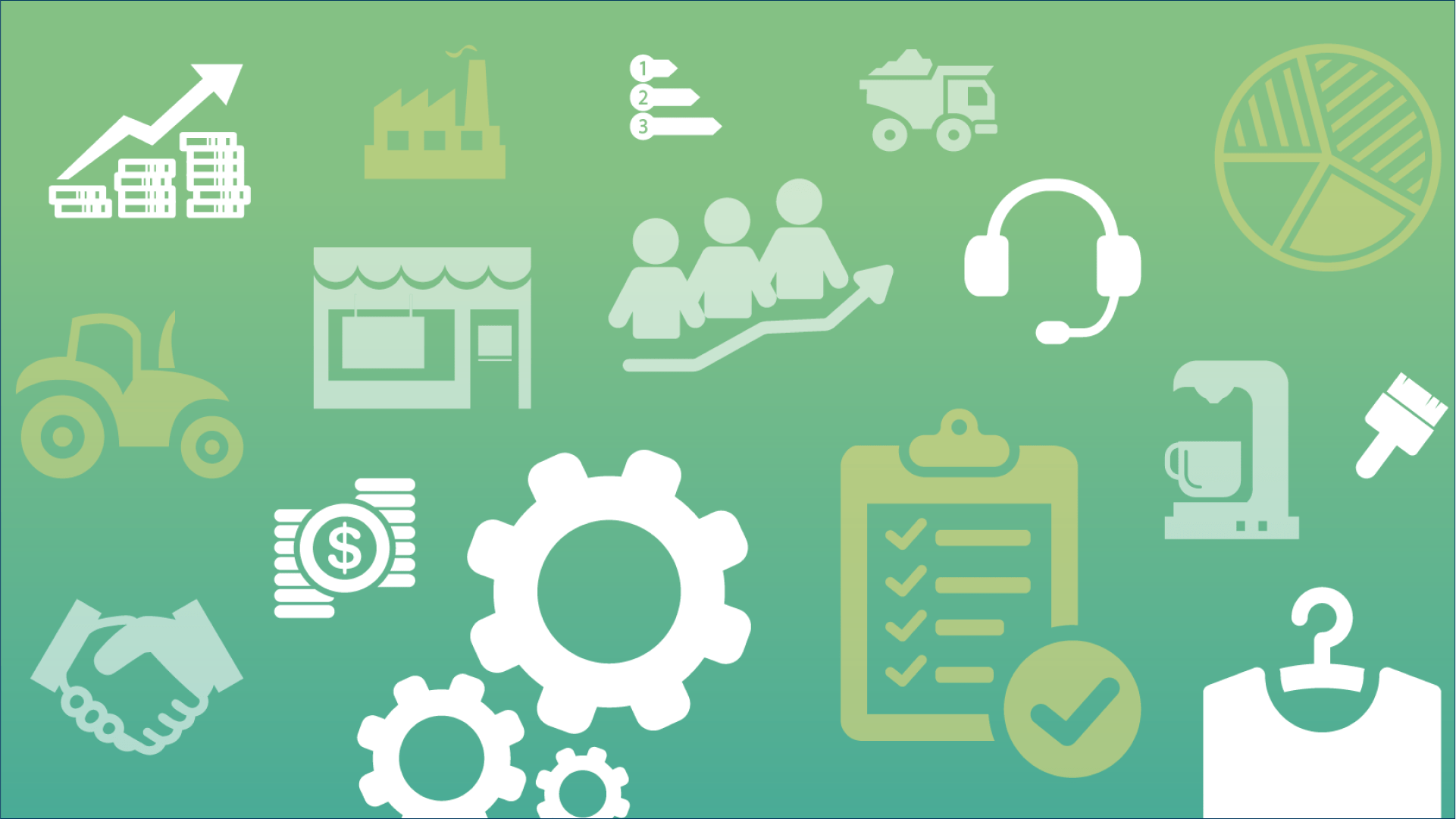 Business icons on a gradient background