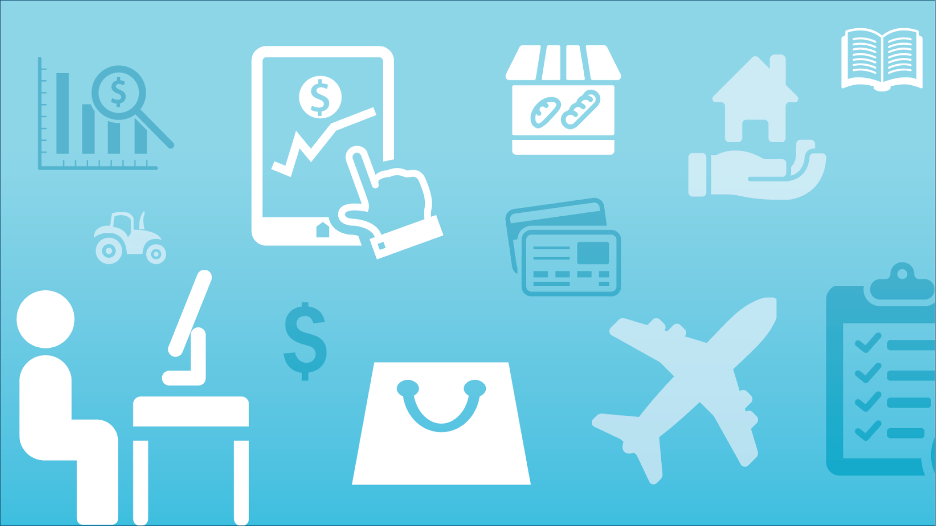 Business icons on a gradient background