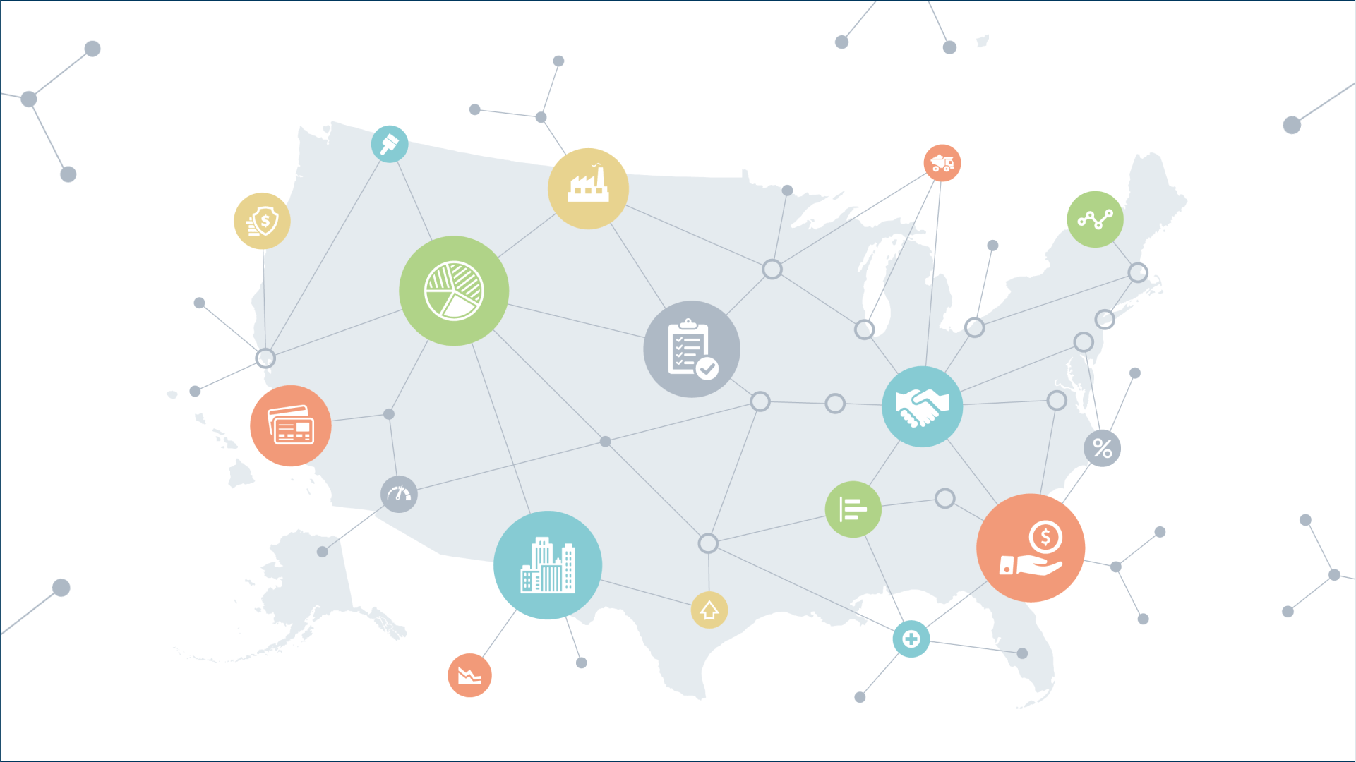 Business icons connected to each other on the us map