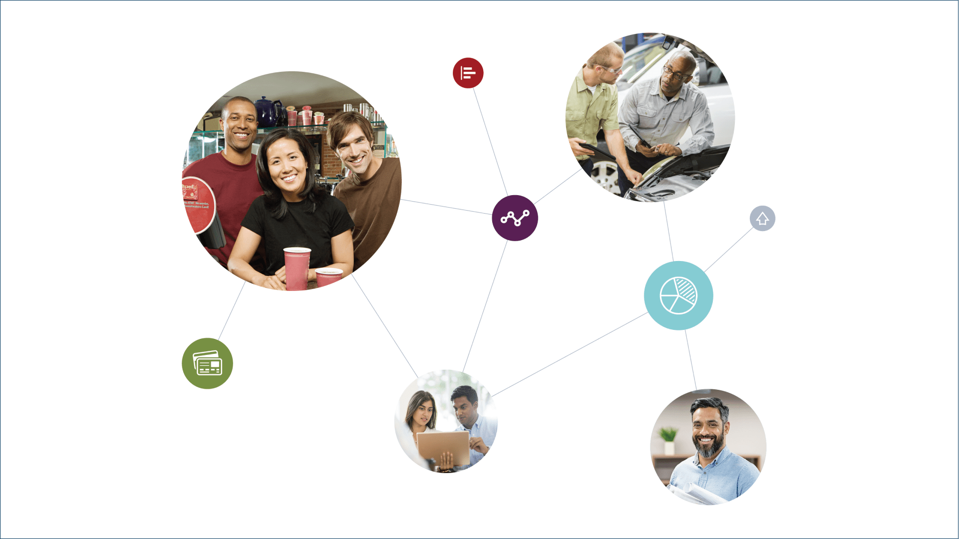 Connected network of icons and people