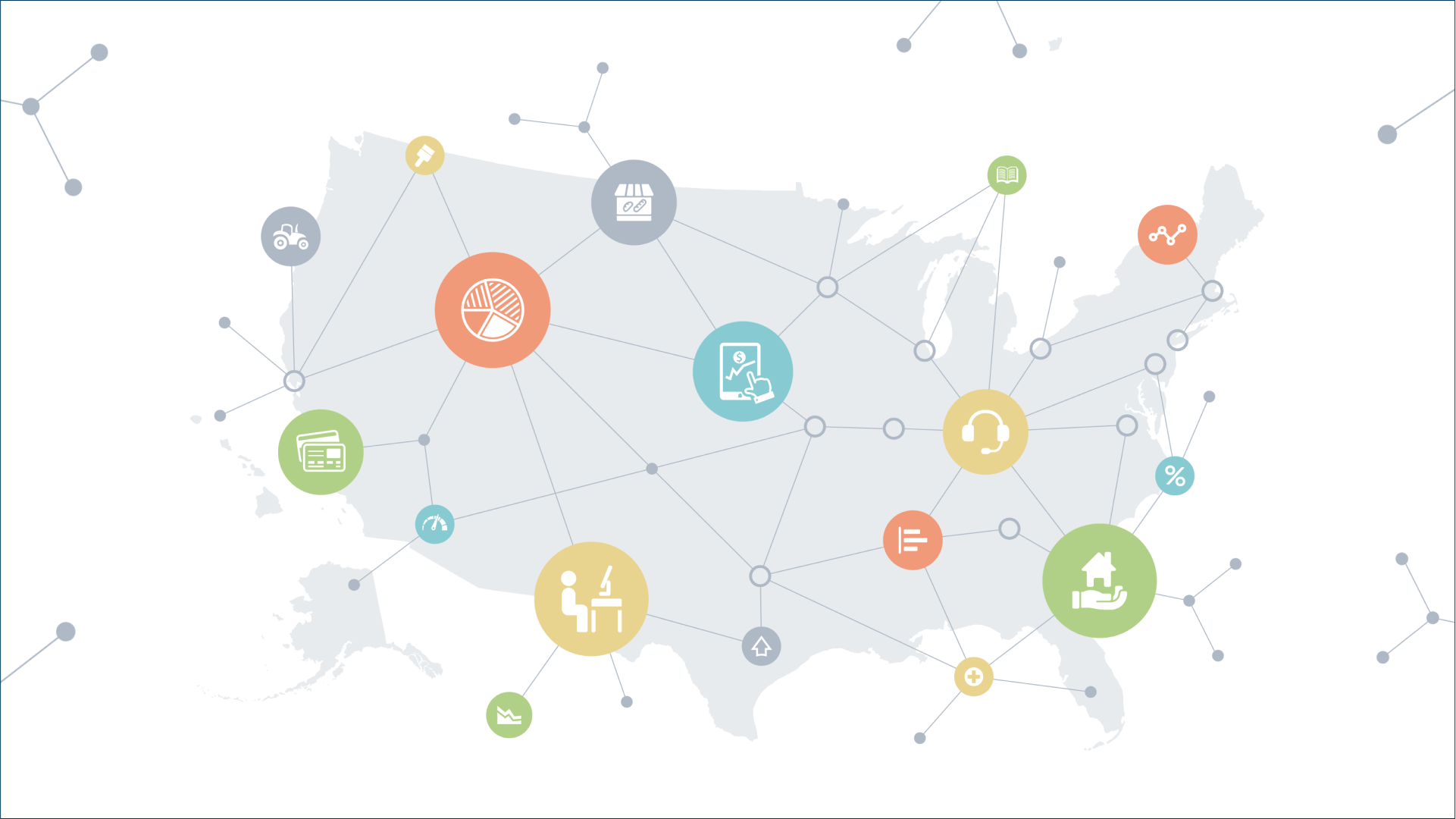 Business icons connected to each other on the us map