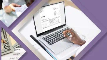 Images of money and people working at computers