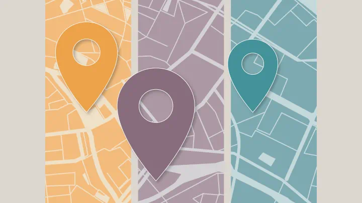 A graphic of a map with three pins.