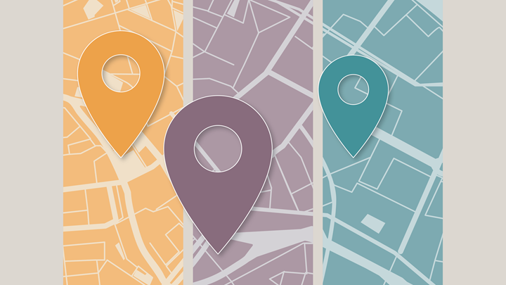 A graphic of a map with three pins.