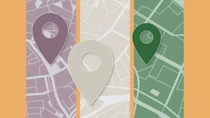 A graphic of a map with three pins.