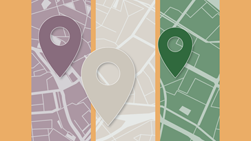 A graphic of a map with three pins.