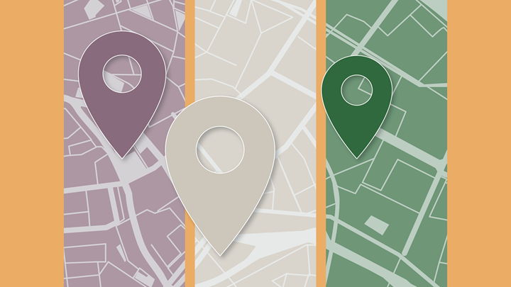 A graphic of a map with three pins.