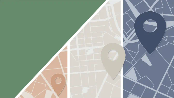 A graphic of a map with three pins.