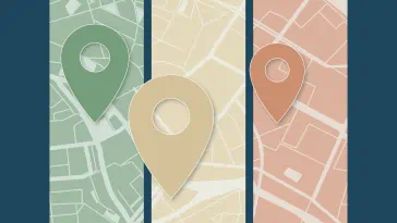 A graphic of a map with three pins.