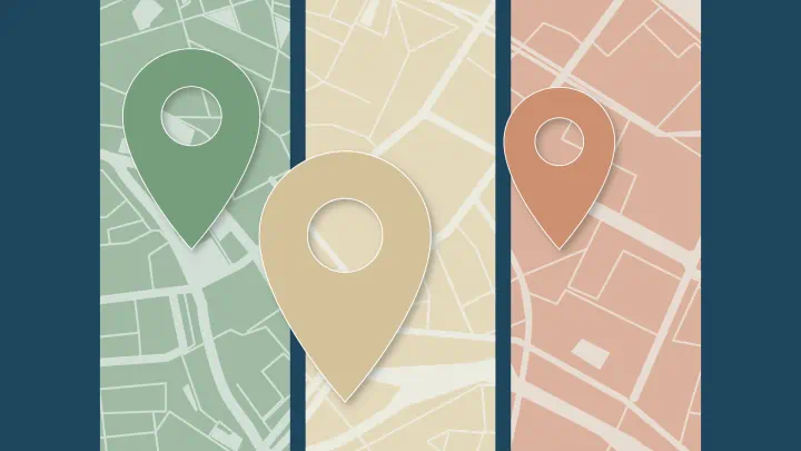 A graphic of a map with three pins.