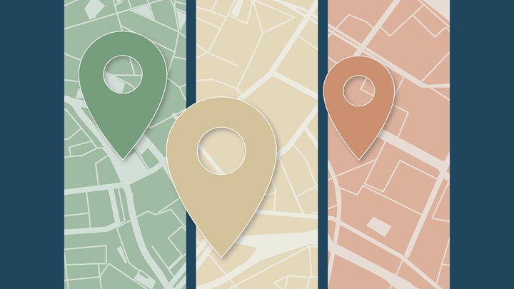 A graphic of a map with three pins.