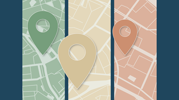 A graphic of a map with three pins.